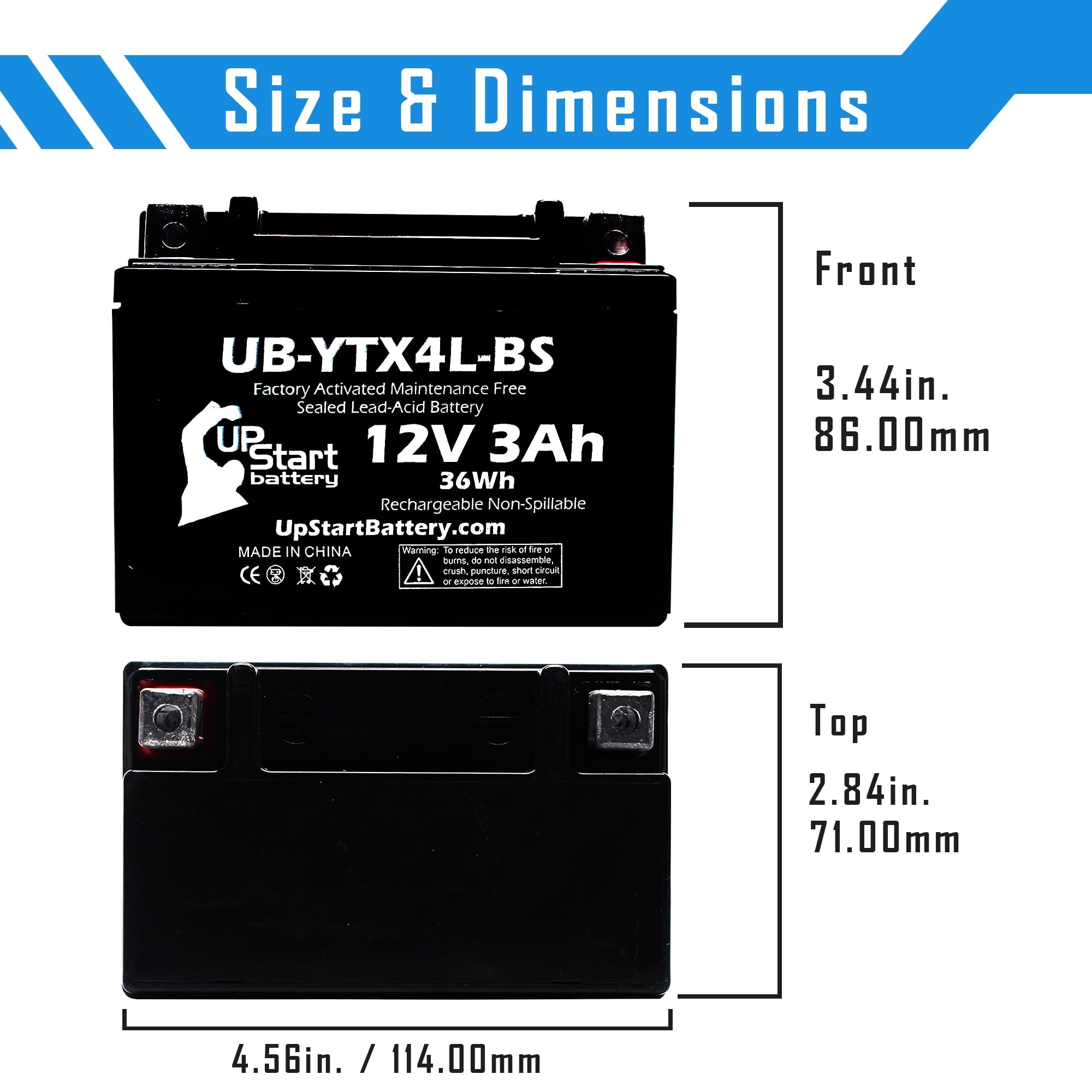 2-Pack Replacement 2011 Snapper All Walk Behind Mowers (Electric Start) CC Factory Activated, Maintenance Free, Riding Mower Battery - 12V, 3Ah, UB-YTX4L-BS