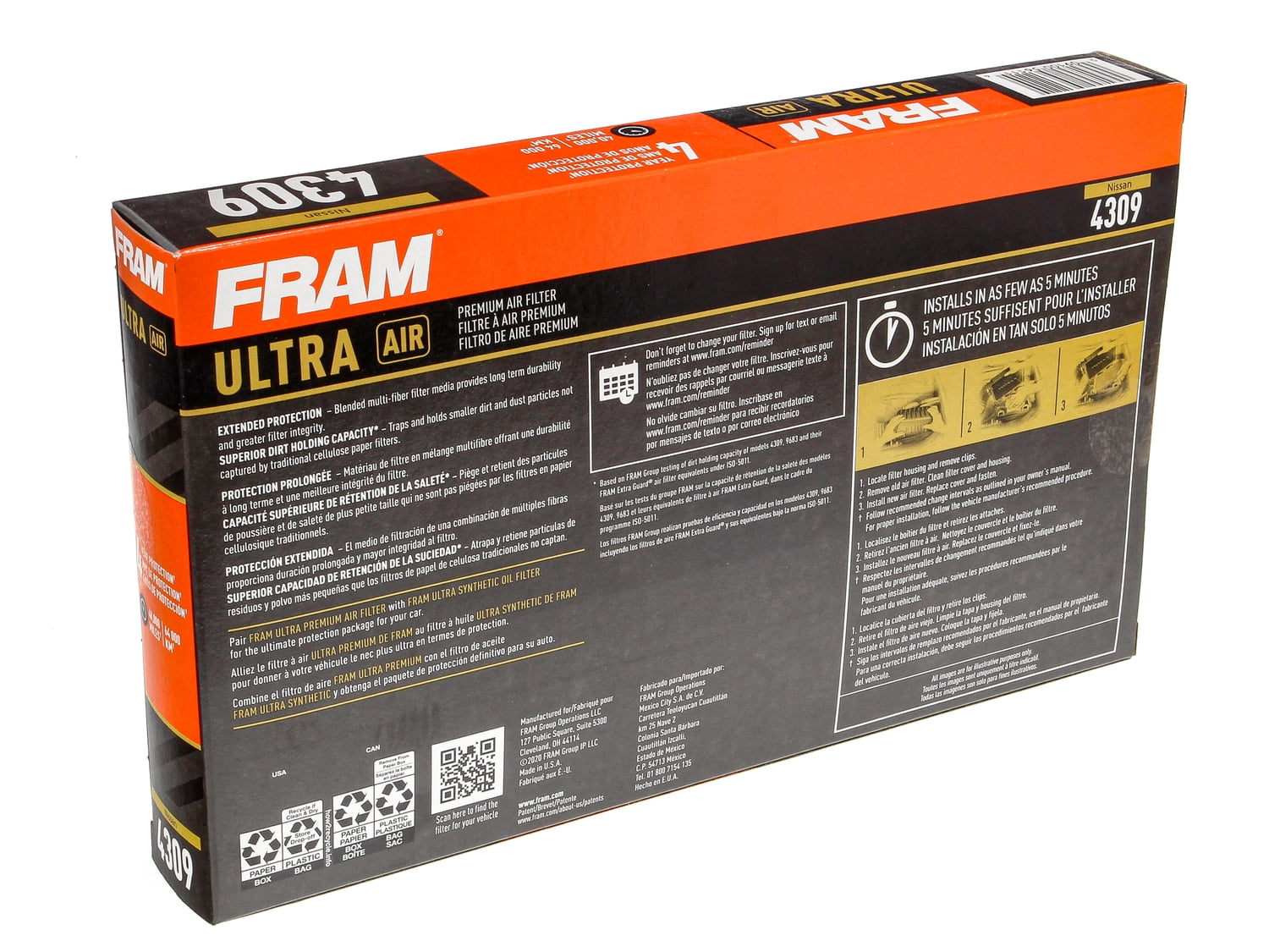 FRAM Ultra Air XGA4309, Premium Engine Air Filter, Replacement Filter for Select Infiniti and Nissan Vehicles Fits select: 1993-2018 NISSAN ALTIMA, 2013-2020 NISSAN PATHFINDER