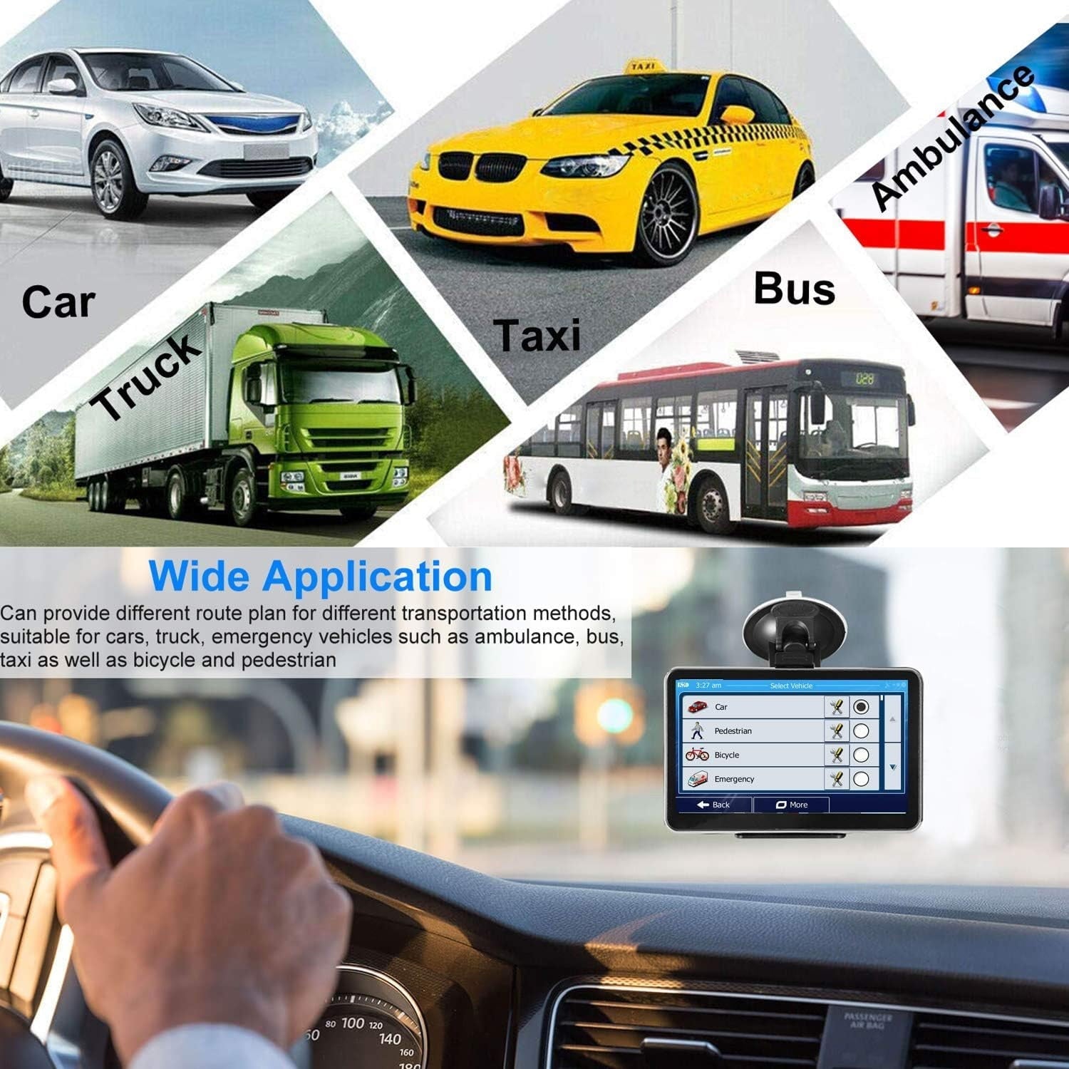 Sunthon GPS Navigation for Car, GPS Truck GPS for Car Garmin 7 Inch Touch Screen 16G 256M Voice Broadcast Car Navigation System with Speed Camera Black